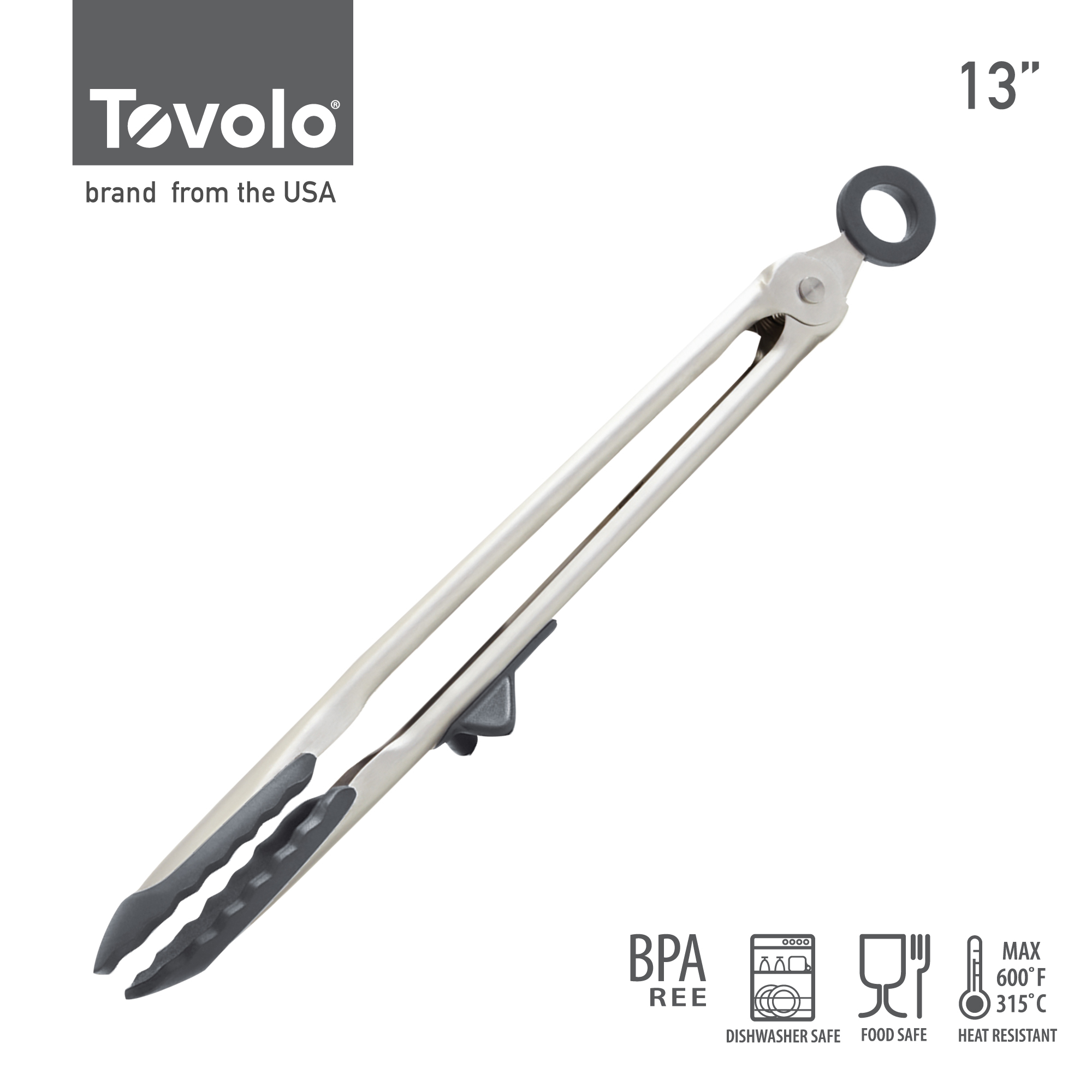 TOVOLO 不銹鋼矽膠食物夾 (深灰 / 灰藍色)