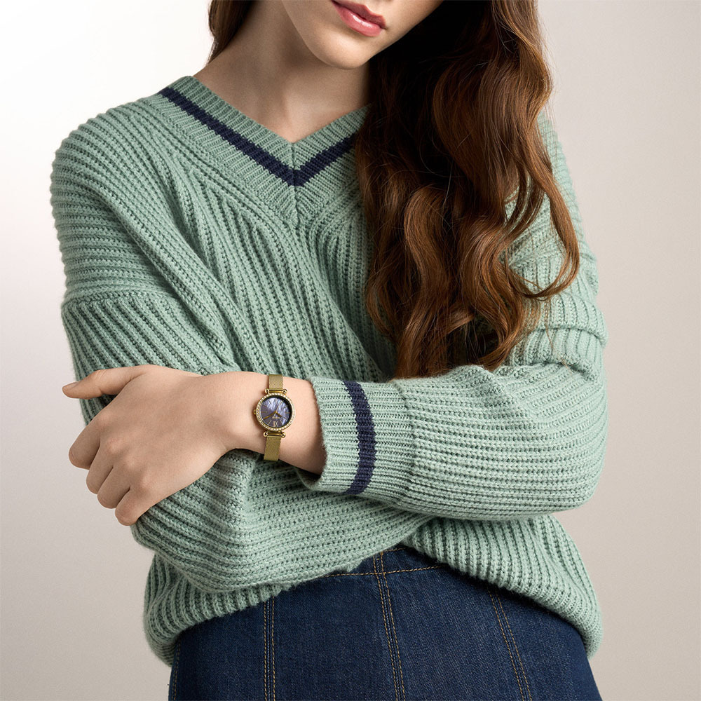 Tillie 鑲鑽珍珠母貝優雅女錶 金色不鏽鋼米蘭錶帶 27 MM BQW8067