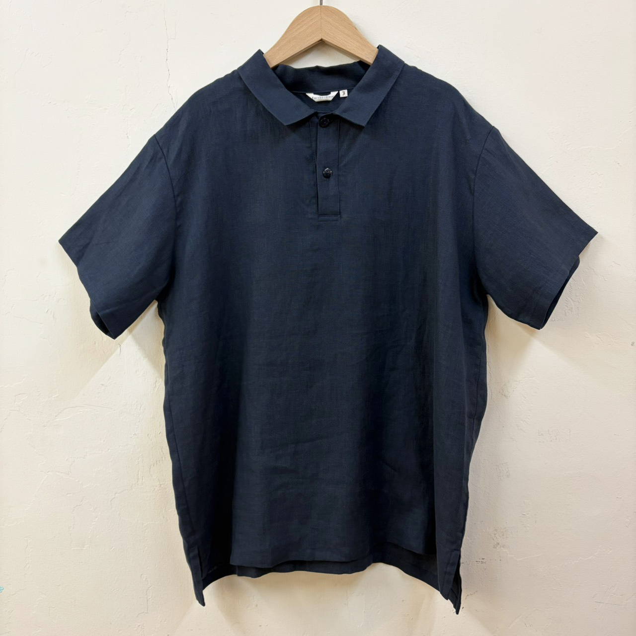亞麻 POLO短袖襯衫 深藍