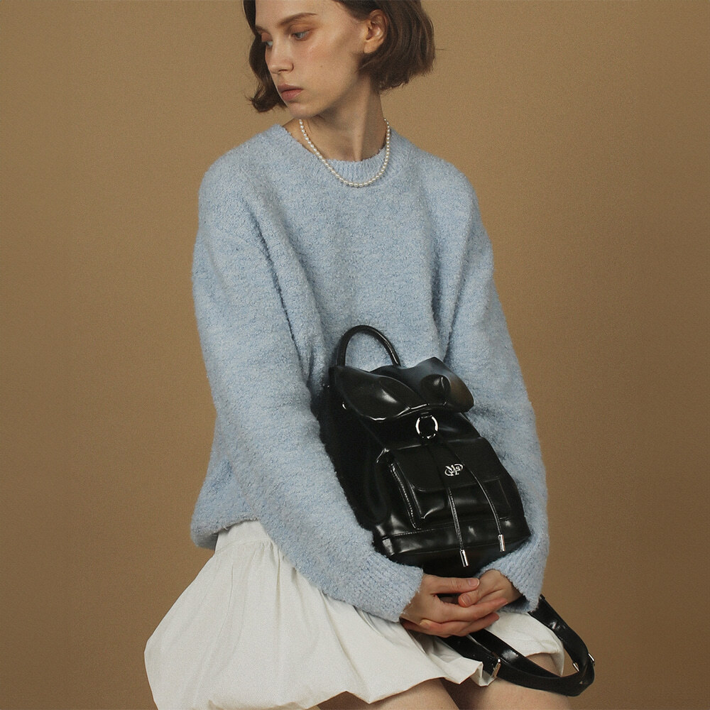 《韓國連線》MASMARULEZ Leather shirring mini Flap backpack_Black
