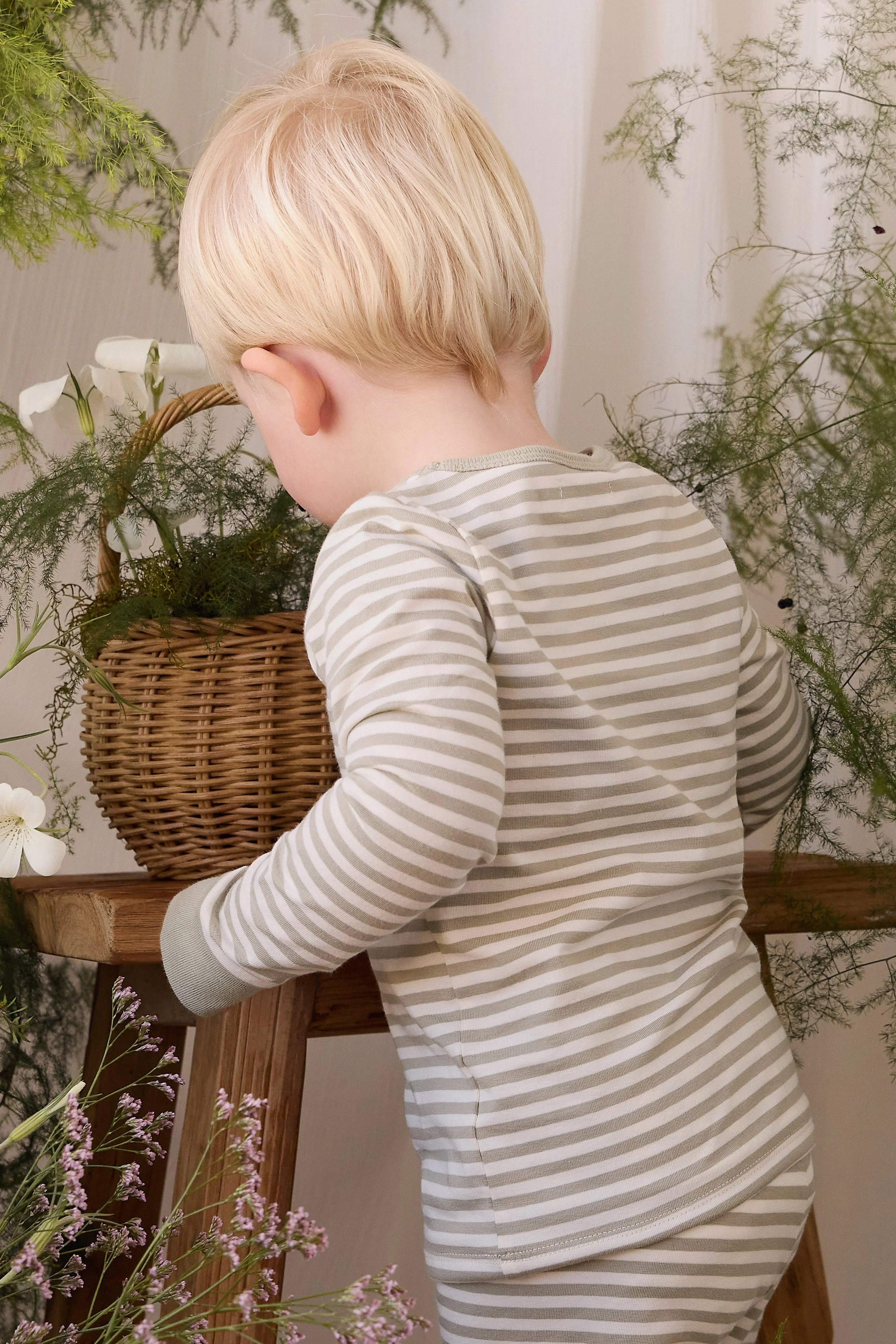 【預購】JAMIE KAY -Organic Cotton Amory Long Sleeve Pyjama Set（Narrow Stripe Lichen/Cloud）
