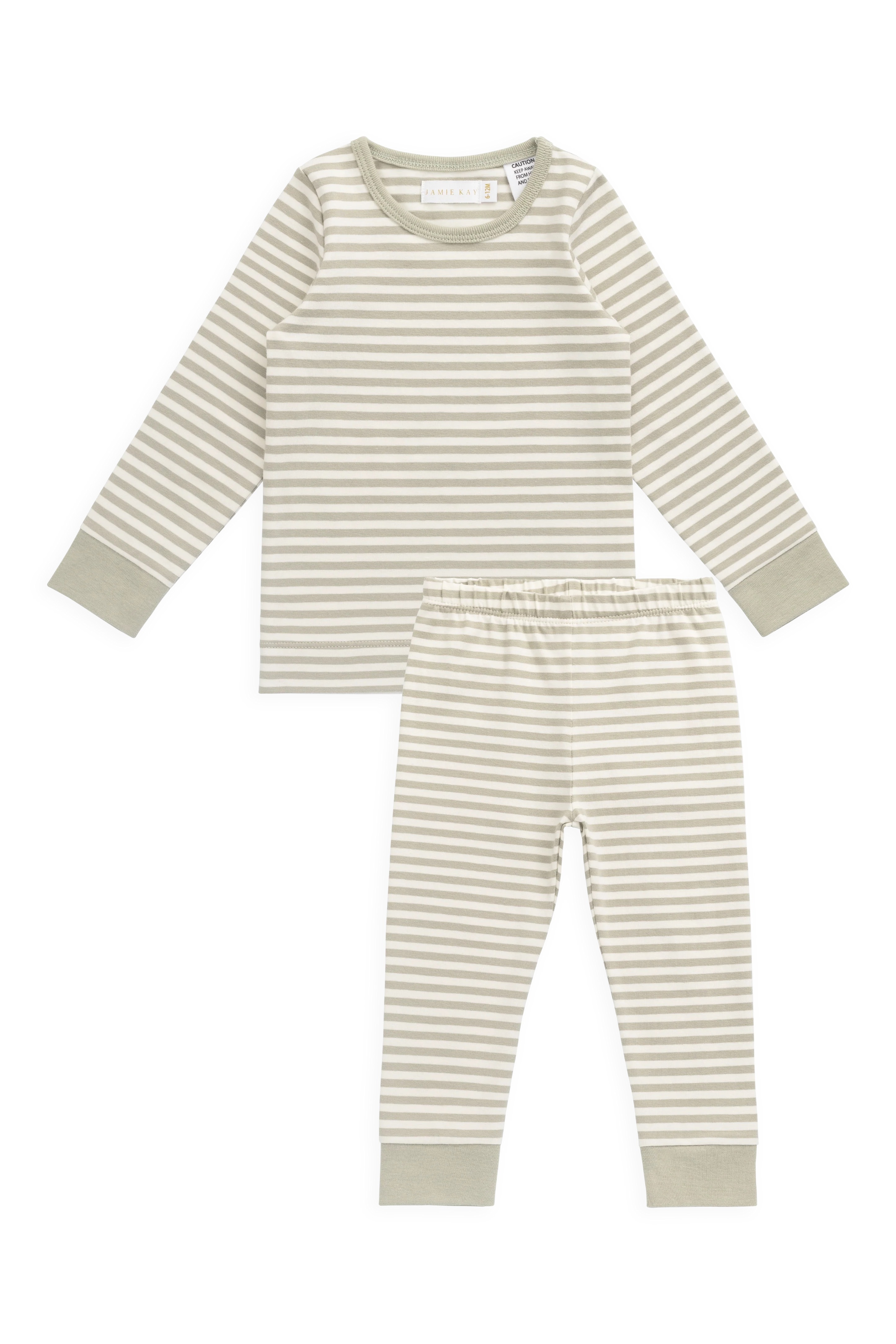 【預購】JAMIE KAY -Organic Cotton Amory Long Sleeve Pyjama Set（Narrow Stripe Lichen/Cloud）