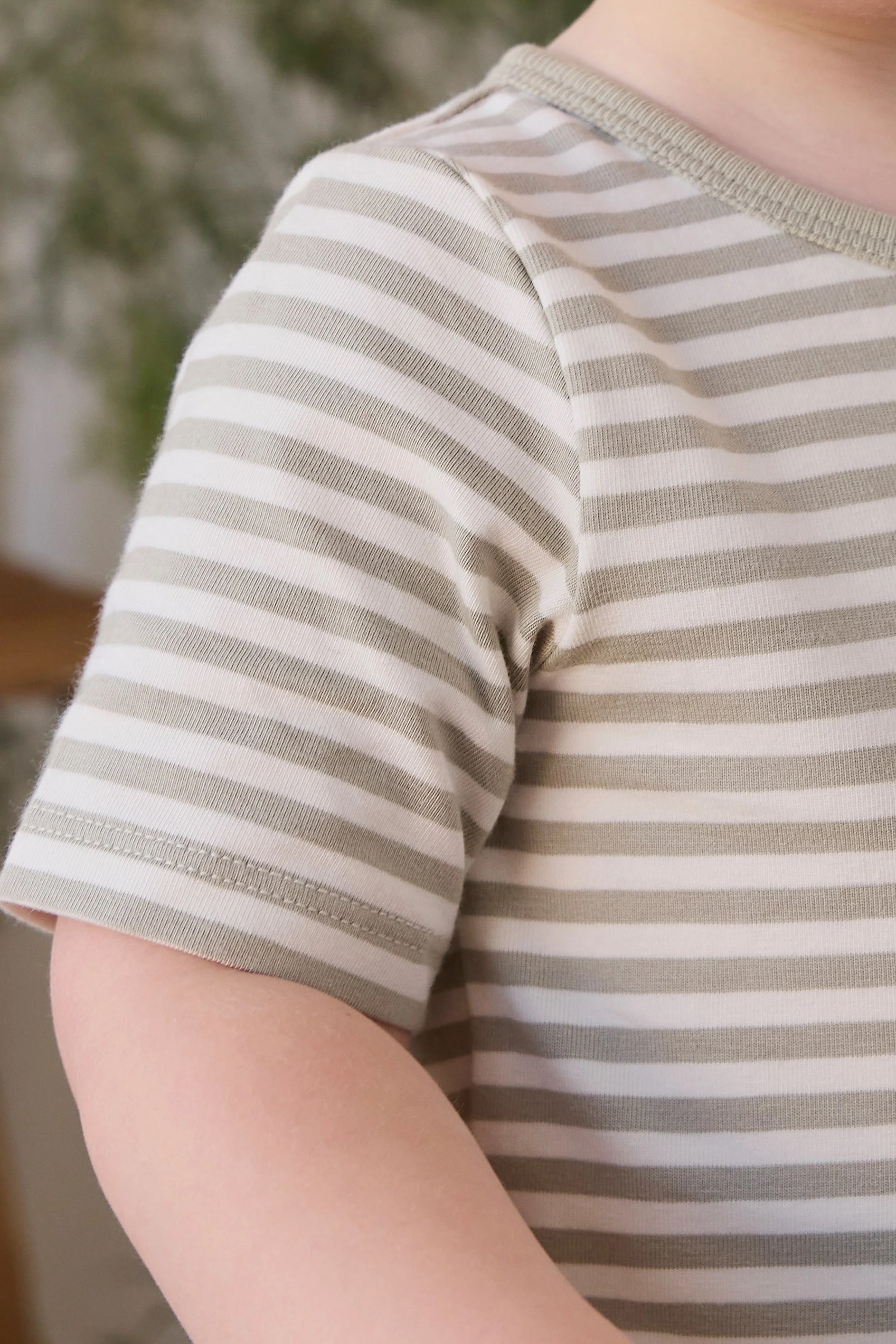 【預購】JAMIE KAY -Organic Cotton Baker Short Sleeve Pyjama Set（Narrow Stripe Lichen/Cloud）
