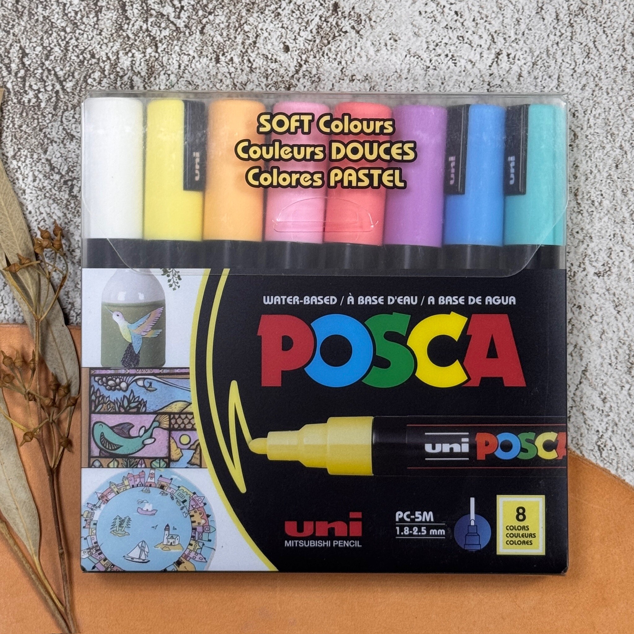 uni POSCA 壓克力麥克筆 PC-5M 中字 粉彩8色盒裝 歐版