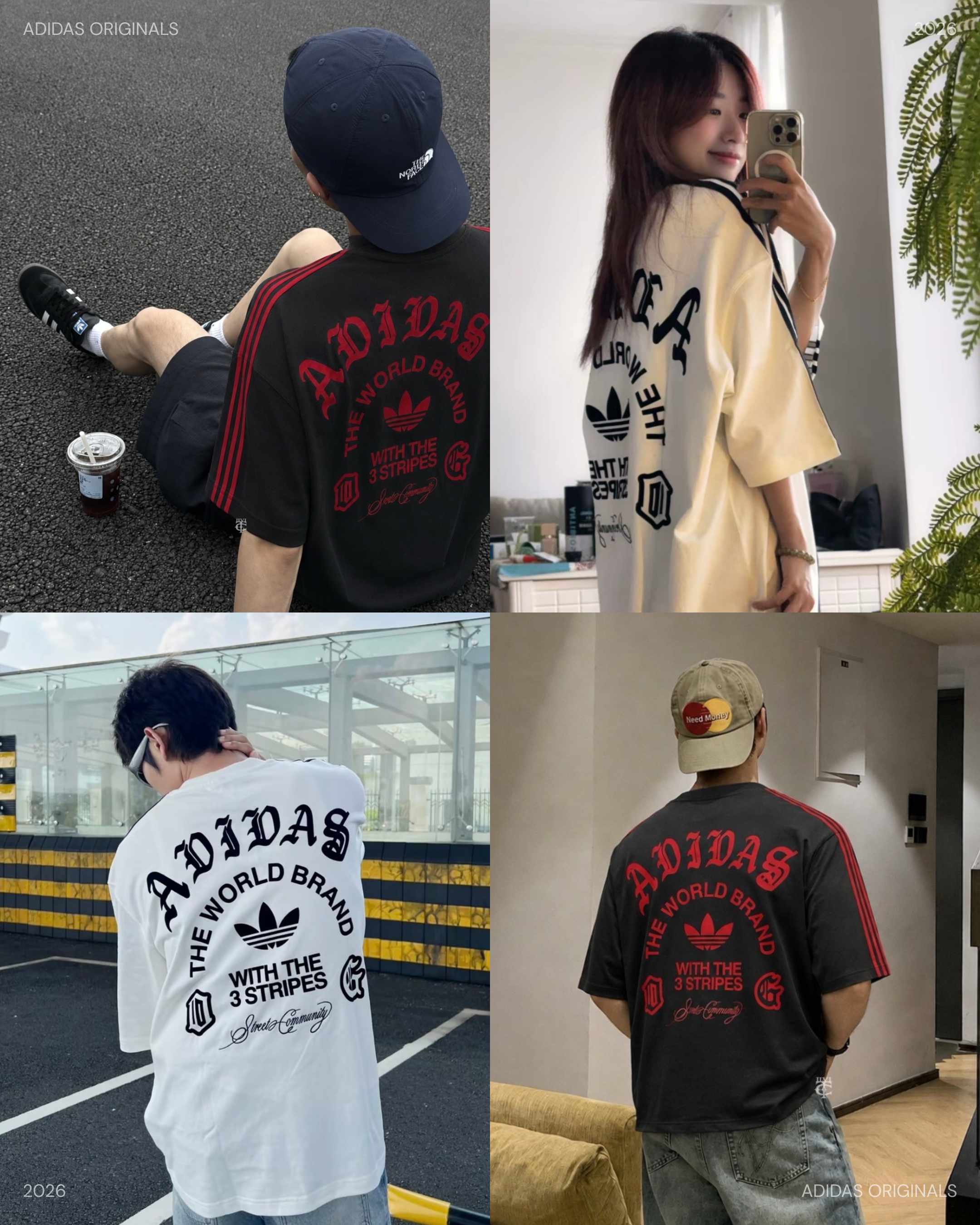 【逢甲 FUZZY】Adidas originals OG 寬鬆 草寫 黑色 紅字 白色 黑字 男女 短T 短袖