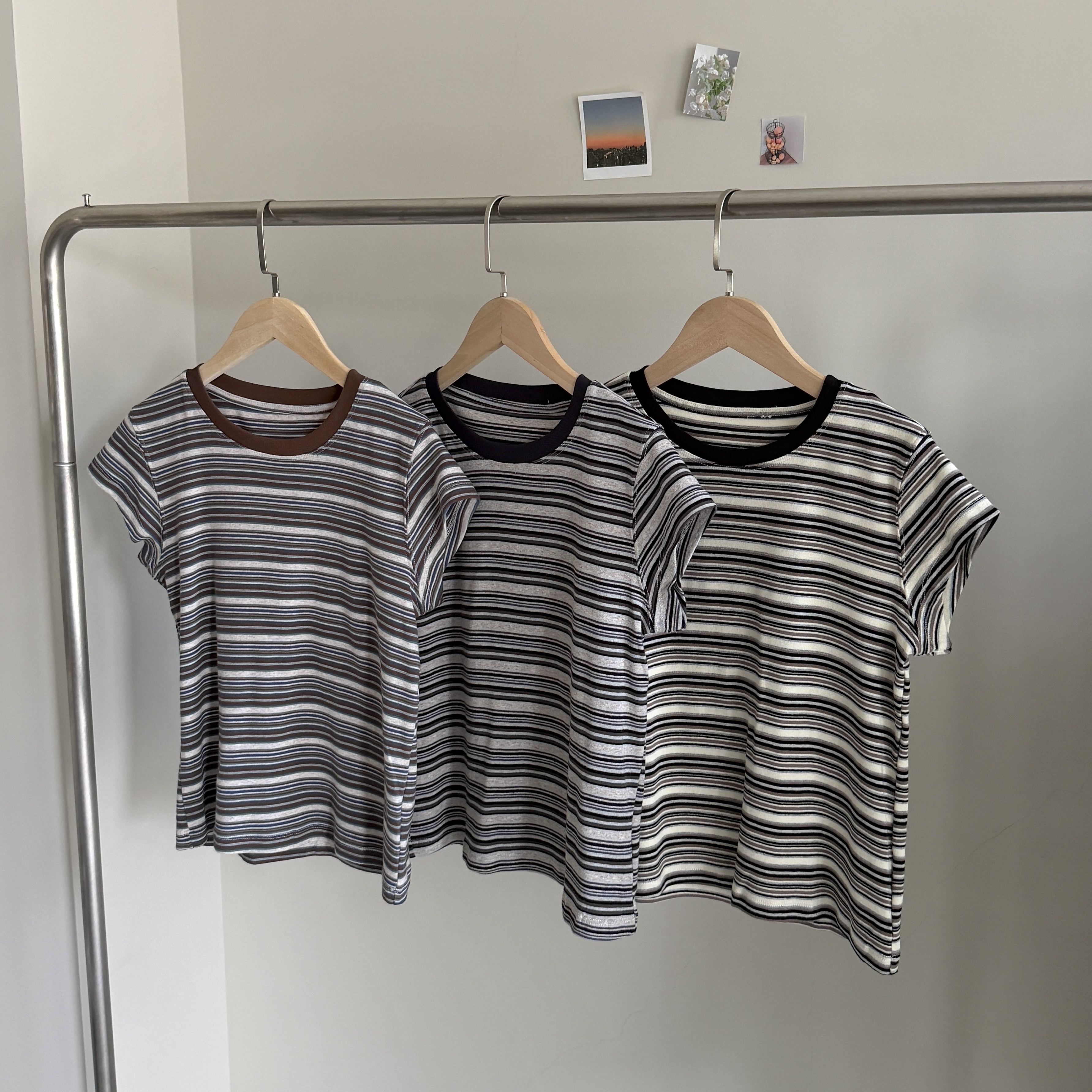 森林系少女拼色條紋上衣
