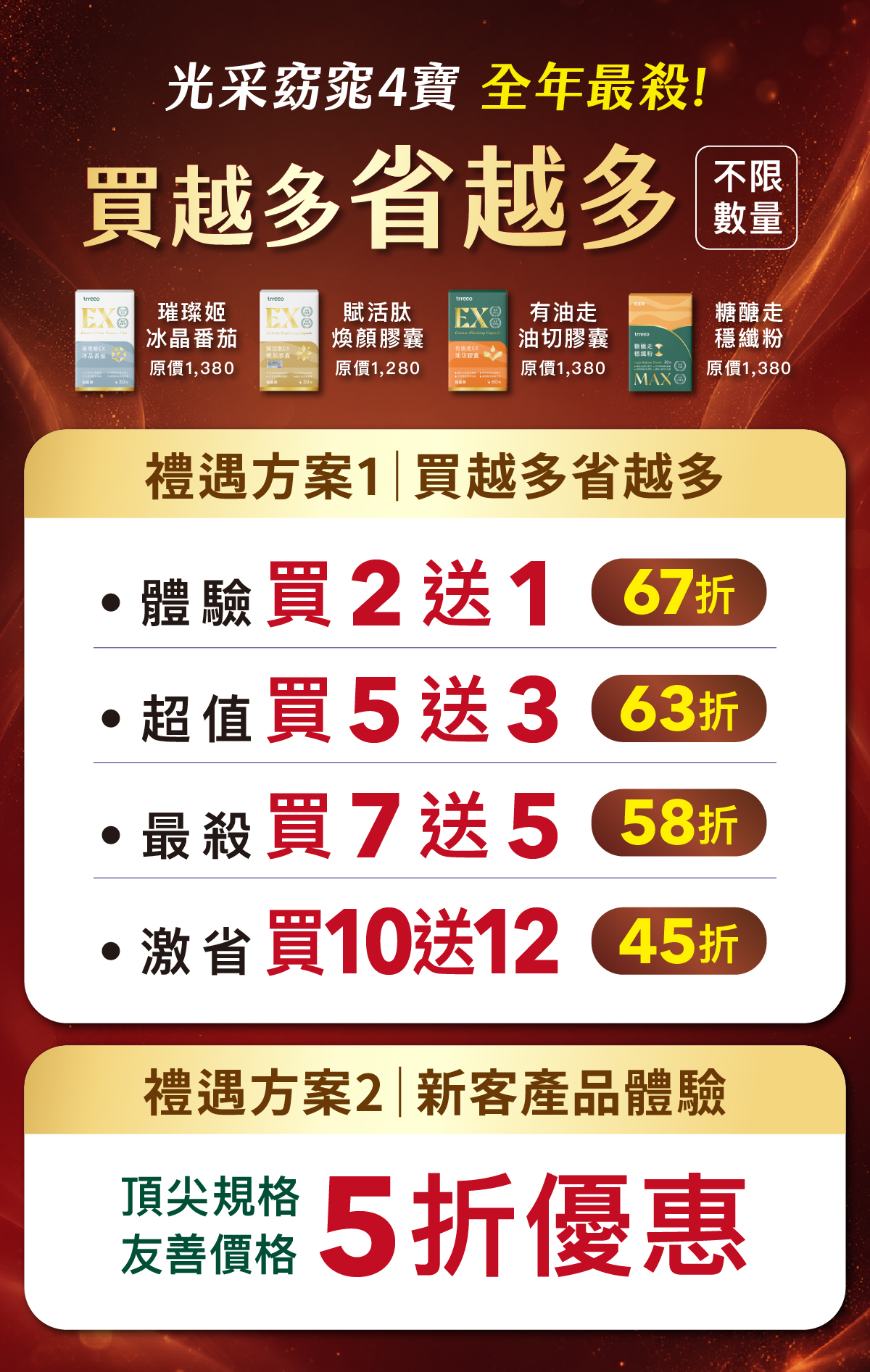 光采窈窕4寶買越多省越多階梯優惠,最低45折,新客體驗5折
