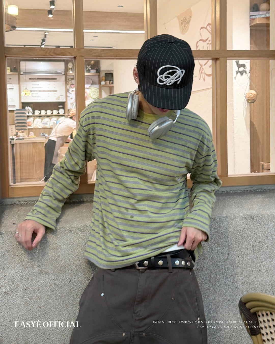 韓系撞色條紋薄長袖