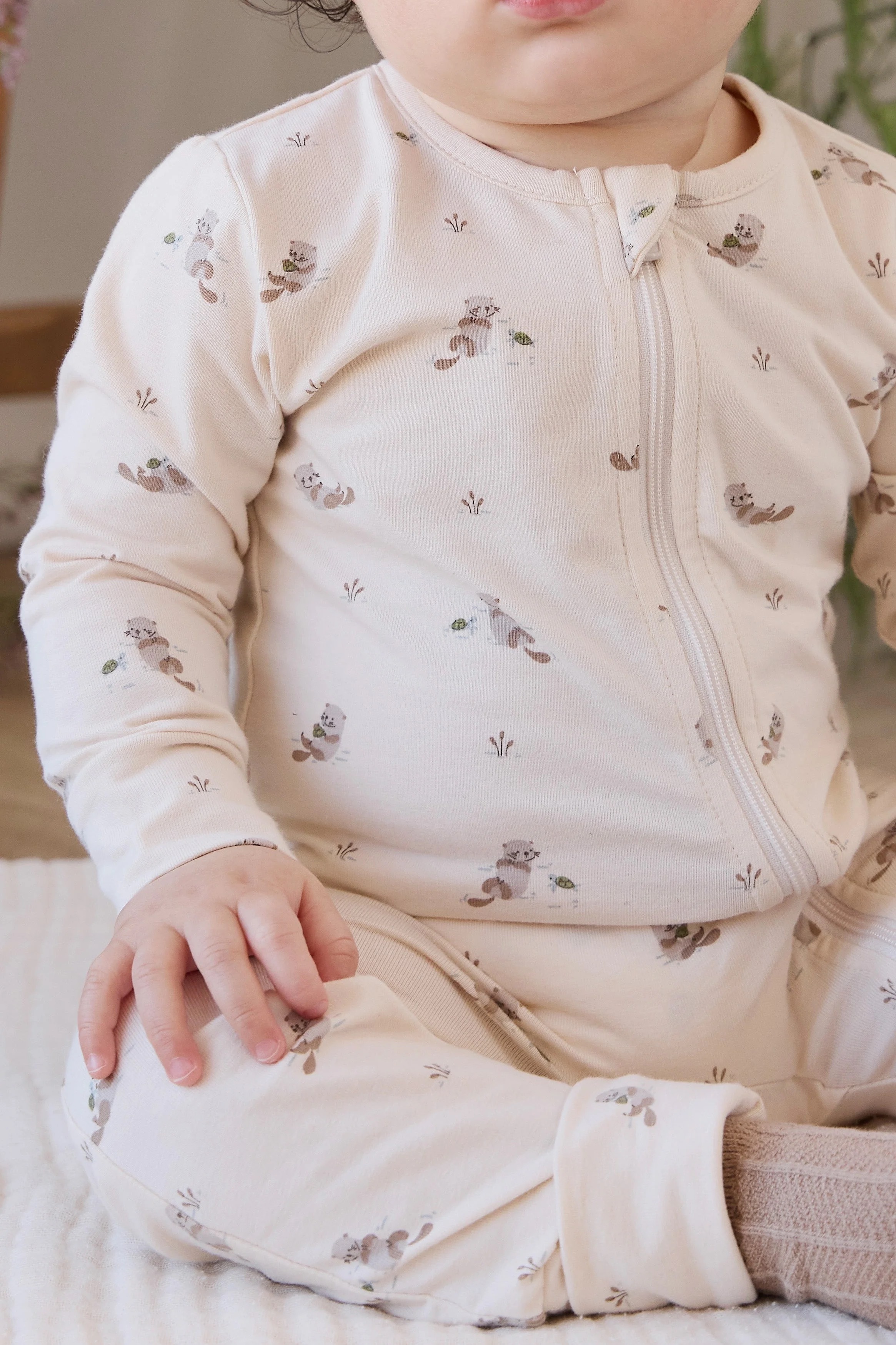 【預購】JAMIE KAY -Organic Cotton Reese Zip Onepiece（Otter Buddies Tofu）