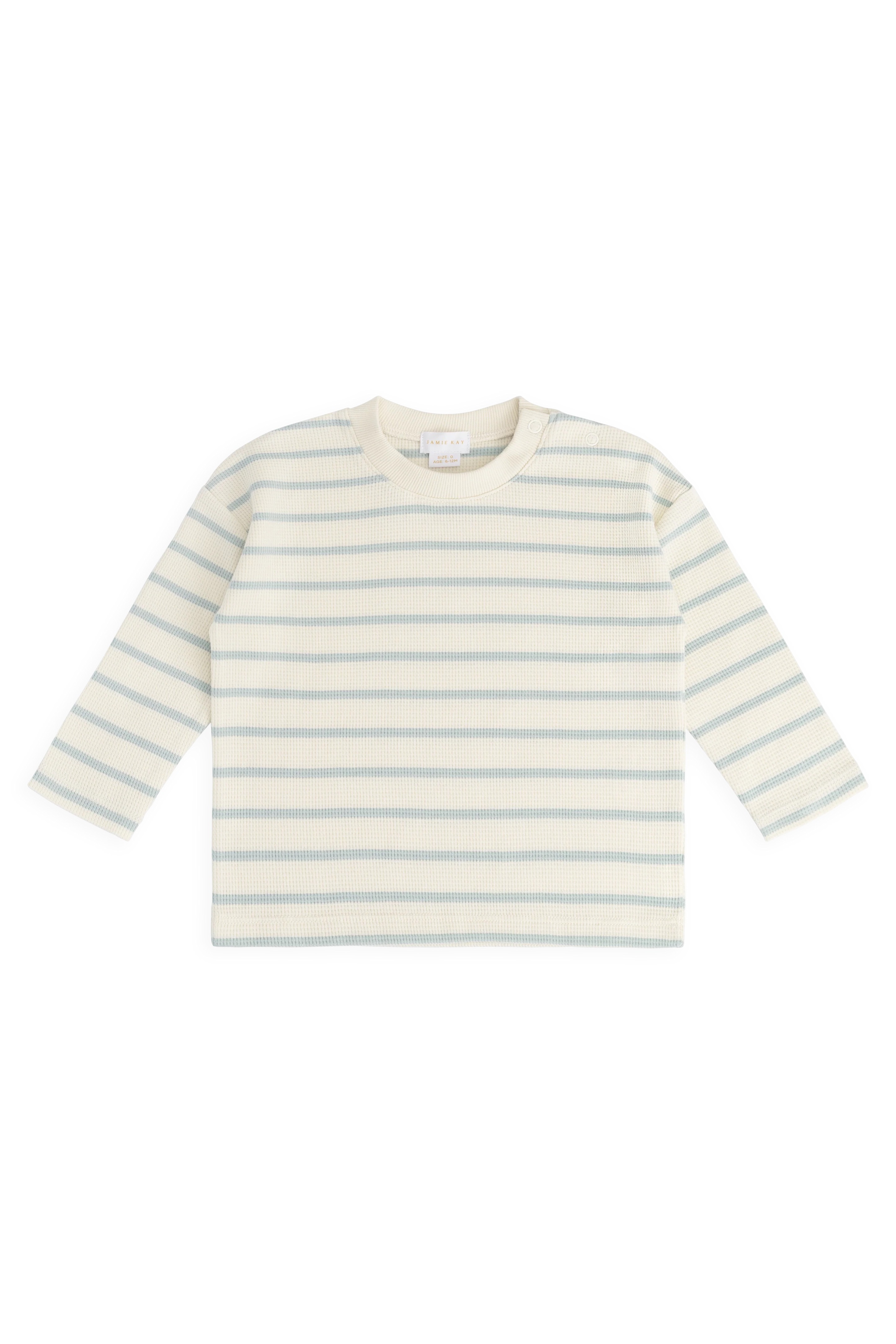 【預購】JAMIE KAY -Organic Cotton Waffle Leith Long Sleeve Top（James Stripe Reef/Cloud）