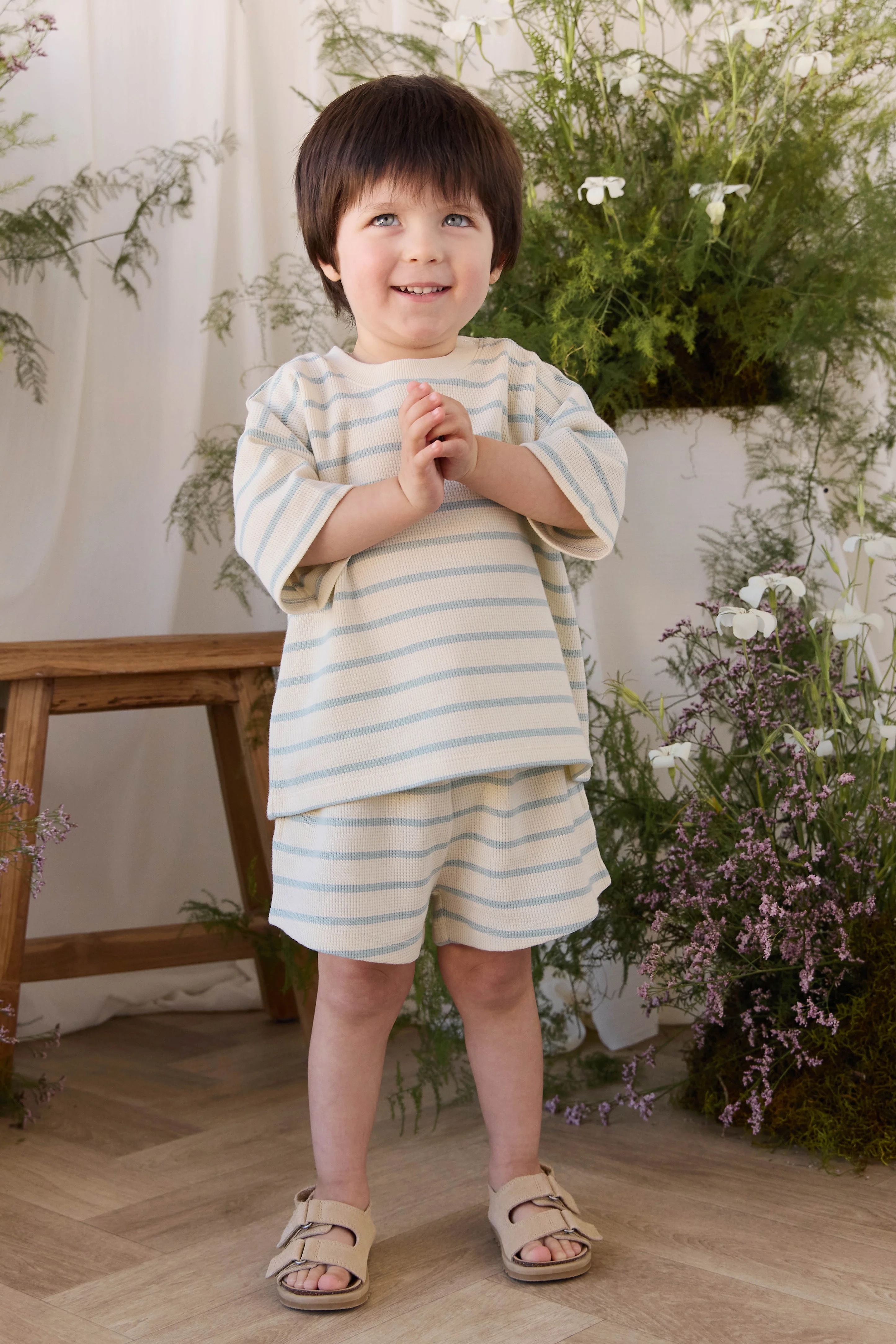 【預購】JAMIE KAY - Organic Cotton Waffle Leith Short（James Stripe Reef/Cloud）