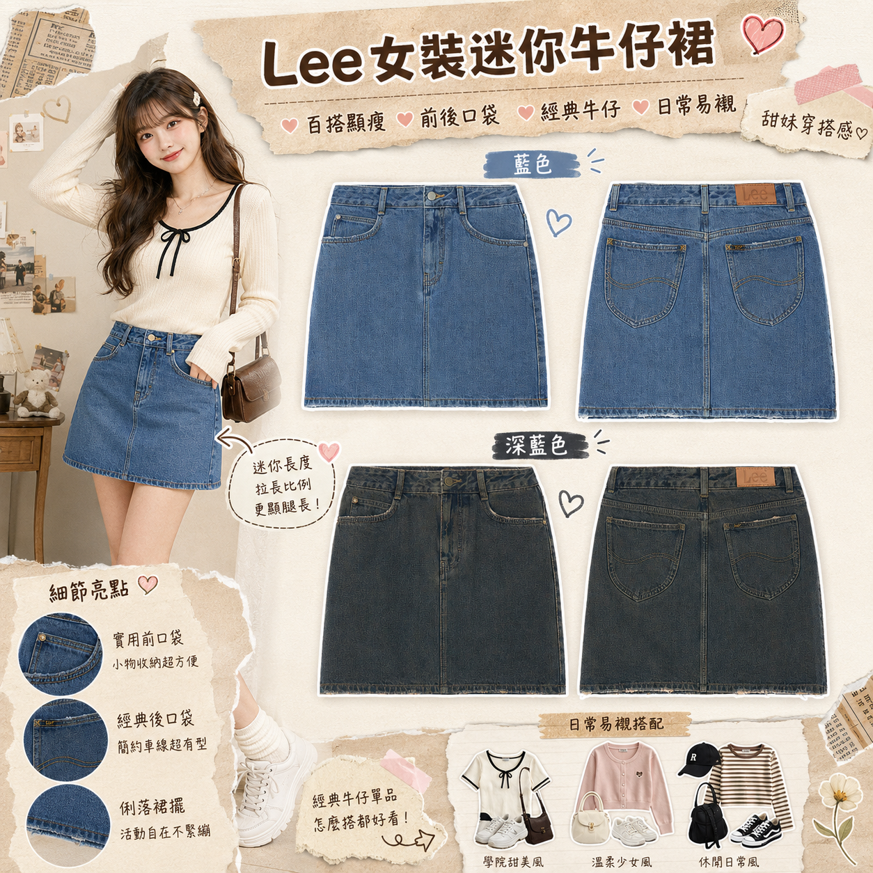 【預購】 Lee ZKR0818230 女裝迷你牛仔裙