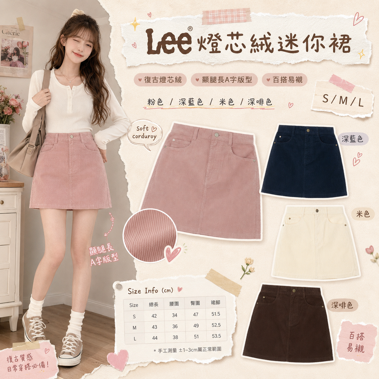【預購】 Lee ZKR0818225 燈芯絨迷你裙