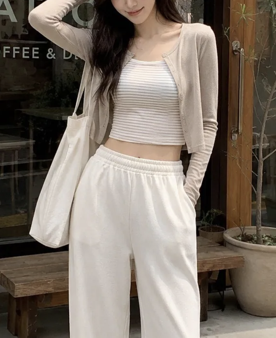條紋罩杯背心+排釦素面外套