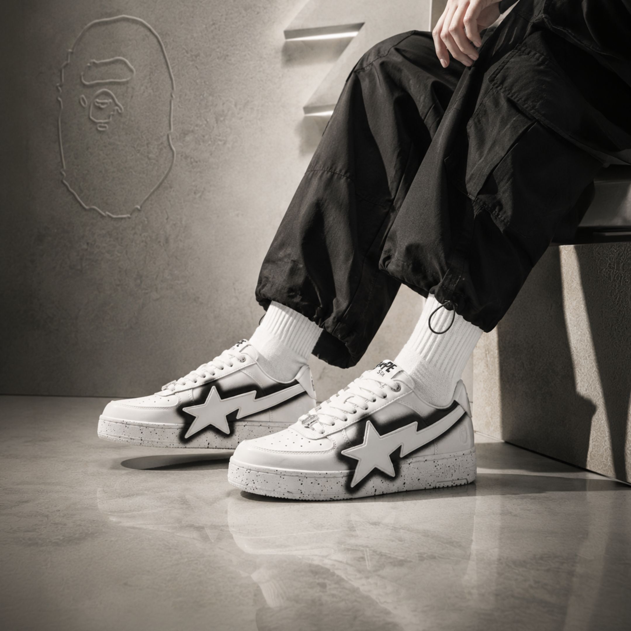 NICEDAY 代購 BAPE STA OS 白 猩猩 星星 墨水 白黑 黑白 復古 0ZXSHM310911Q