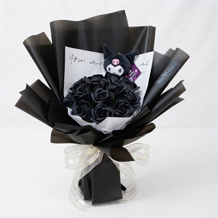 酷洛米（Kuromi）卡通玩偶21朵黑色香皂花束