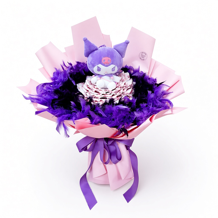 酷洛米（Kuromi）卡通玩偶21張鈔票羽毛花束