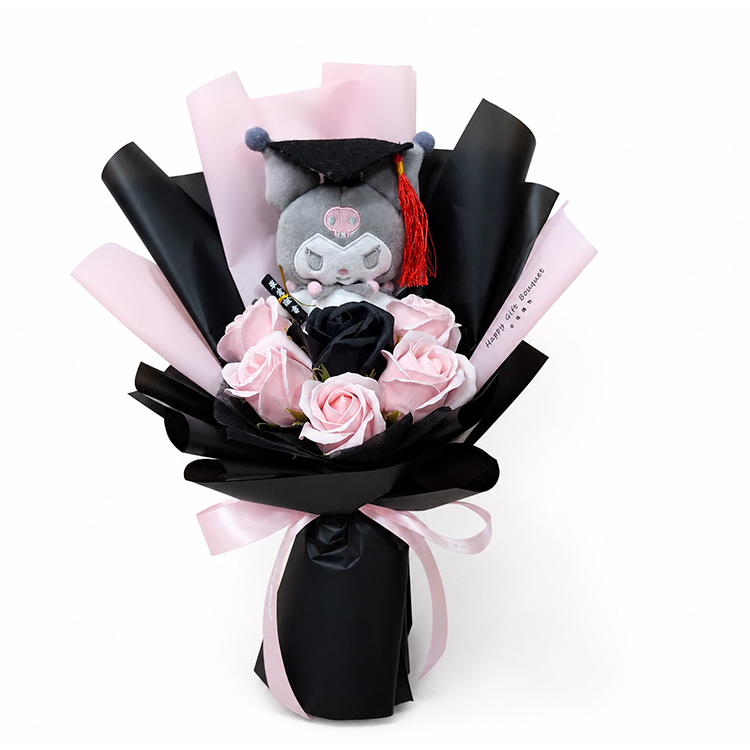畢業酷洛米（Kuromi）卡通玩偶6朵黑粉香皂花束