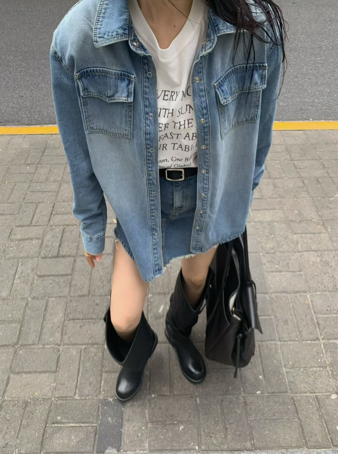 白霧牛仔口袋襯衫