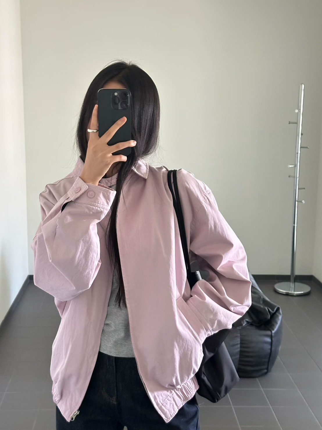 柔霧落肩拉鍊夾克