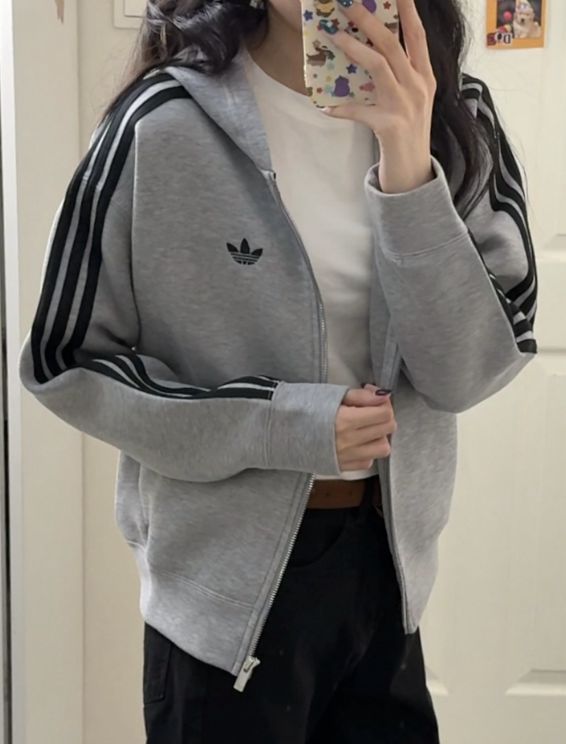 adidas三葉草灰色連帽外套