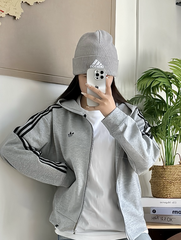adidas三葉草灰色連帽外套