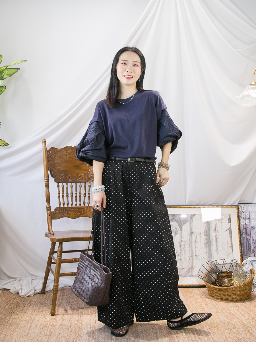 泡泡手袖直紋恤衫料 • cotton料TOP