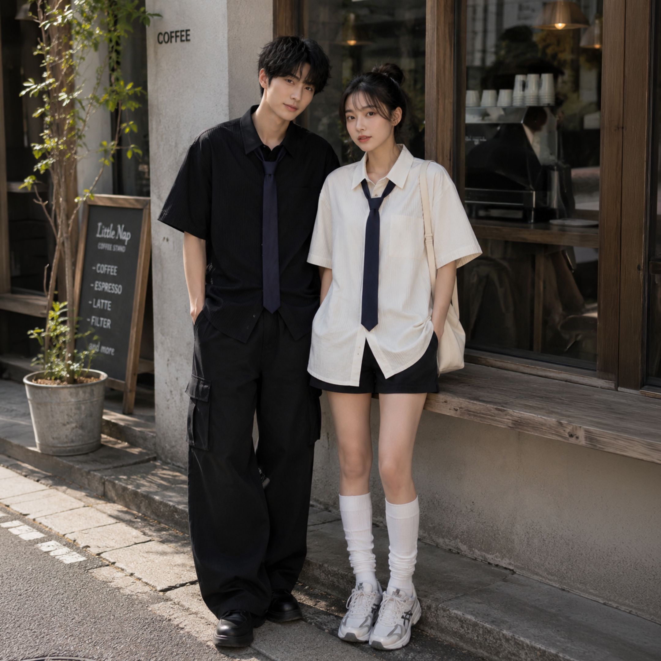 NICEDAY 服飾 代購 TUIMAO Studio 上衣 POLO 短袖 夏天 黑 白 灰 舒適 寬鬆 領帶 白 黑 黑白