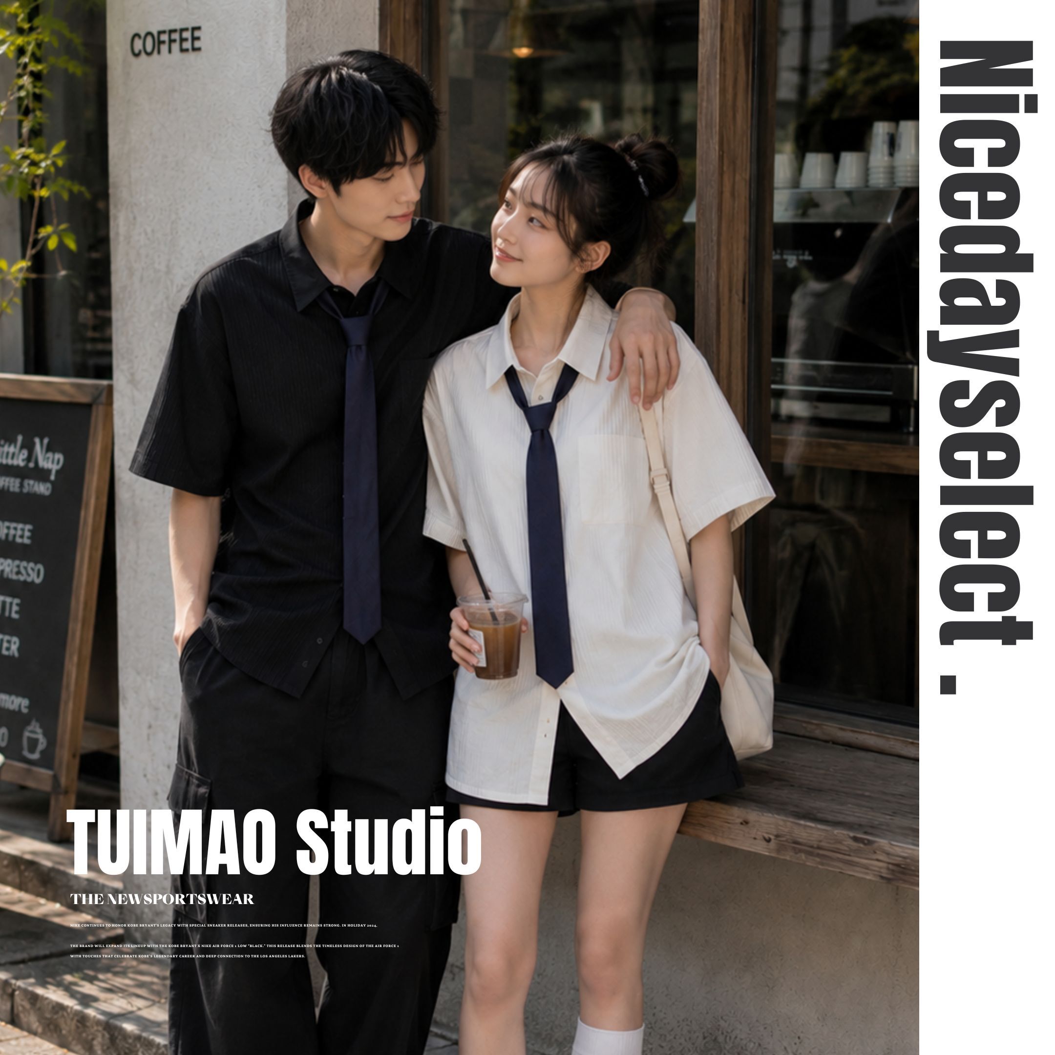 NICEDAY 服飾 代購 TUIMAO Studio 上衣 POLO 短袖 夏天 黑 白 灰 舒適 寬鬆 領帶 白 黑 黑白