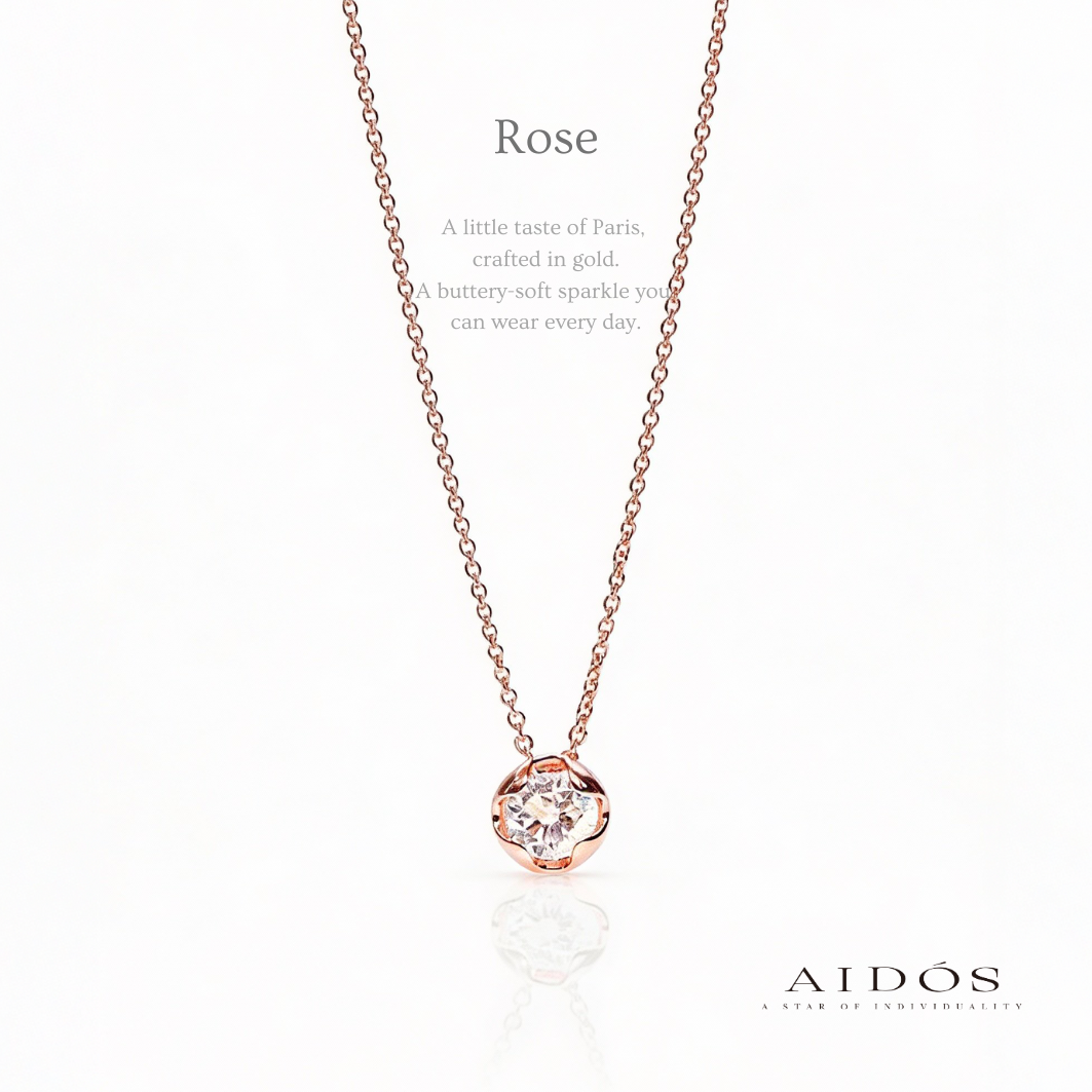 Rose 玫瑰項鍊貼近肌膚的花瓣鑲爪細節