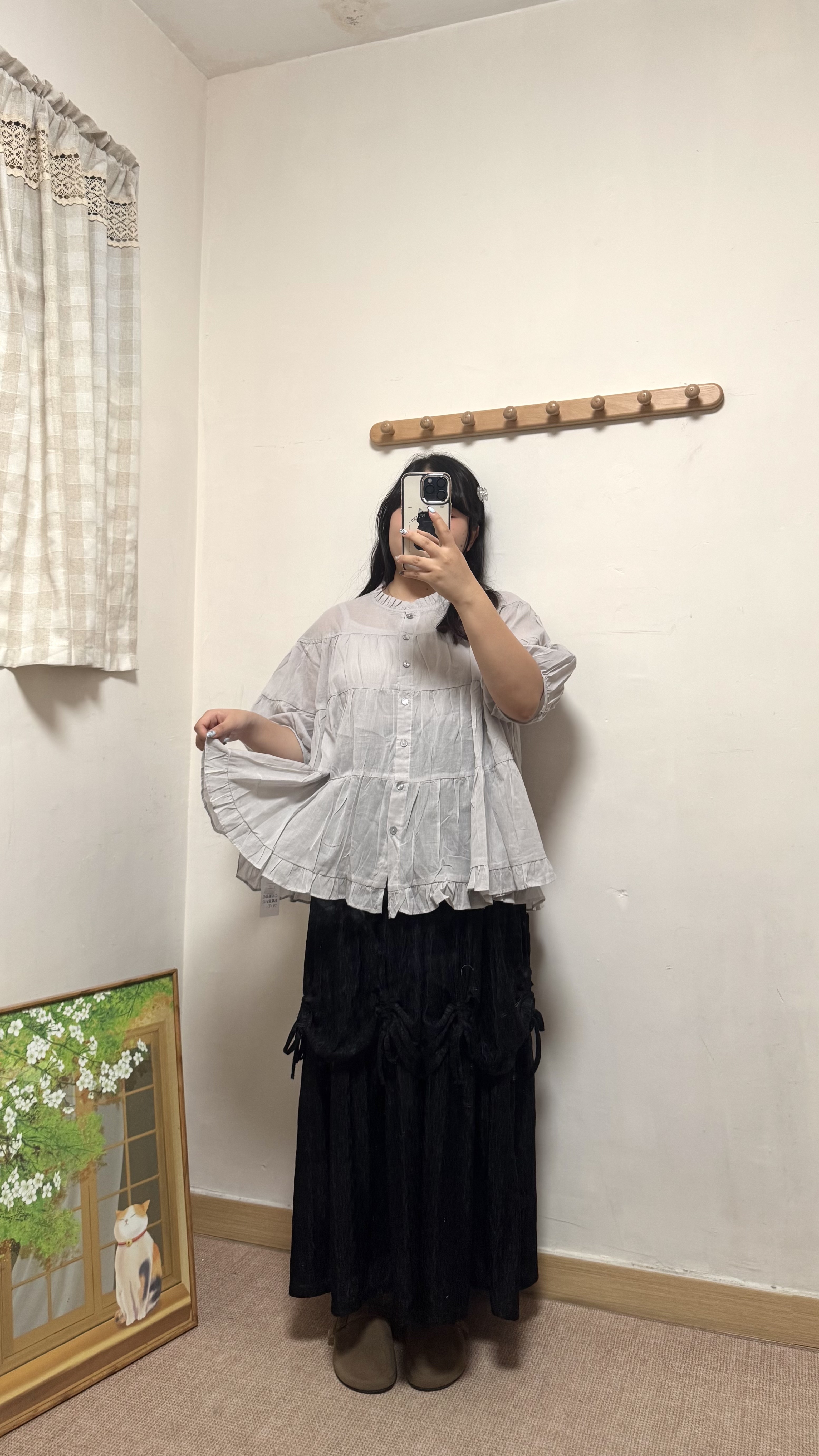 花邊泡泡袖透身Top