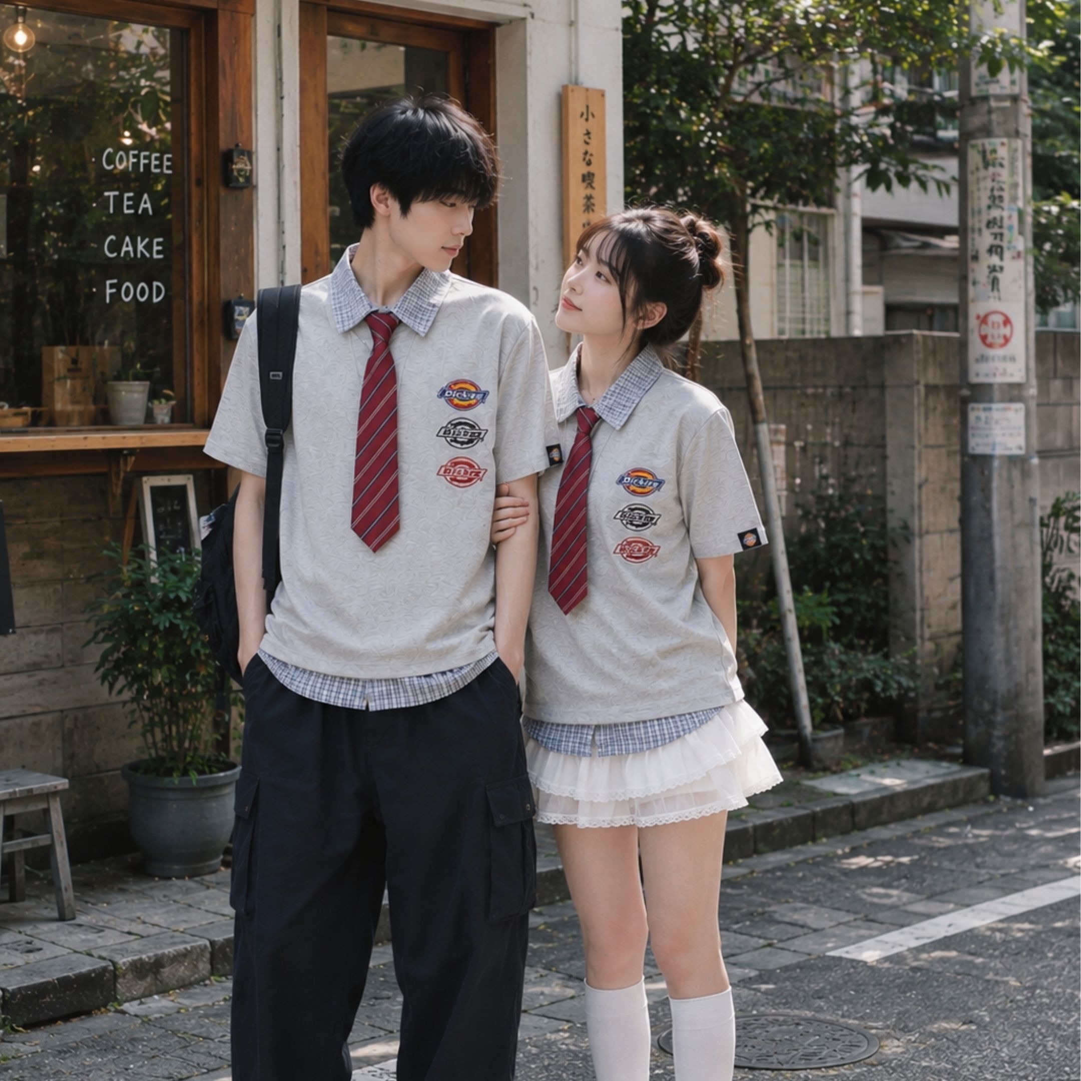 NICEDAY 服飾 代購 Dickies 假兩件 學院風 領帶 襯衫 上衣 短袖 POLO 深藍 海軍藍 灰