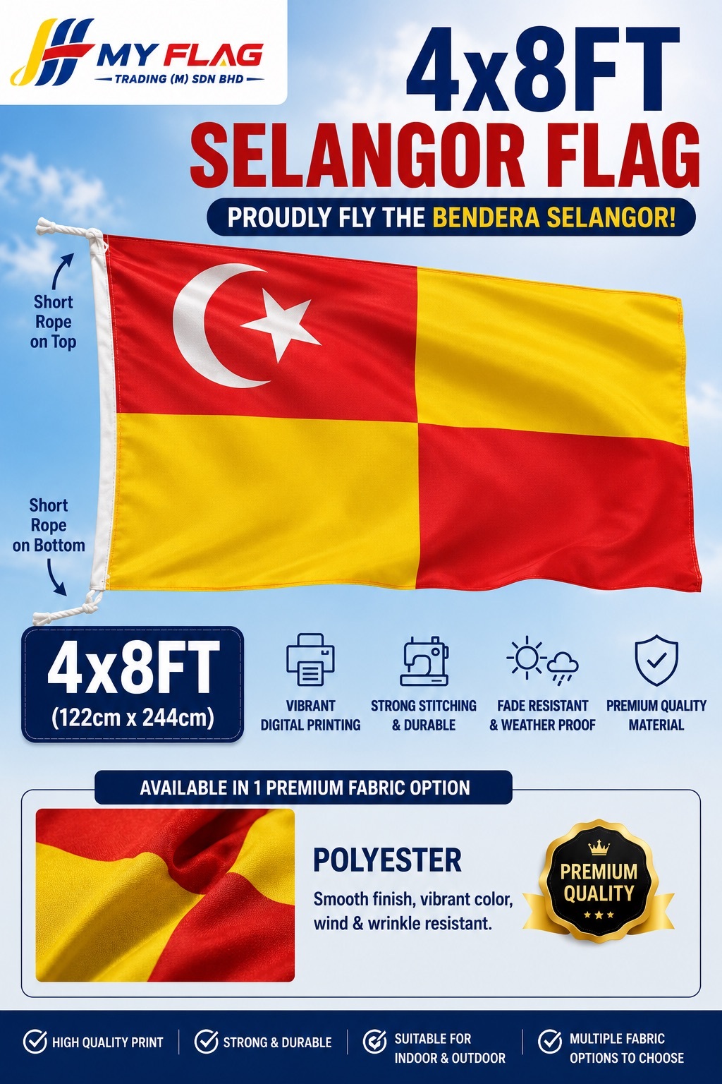 Selangor Flag Bendera Selangor 4x8FT 120x240cm – Polyester Outdoor Indoor