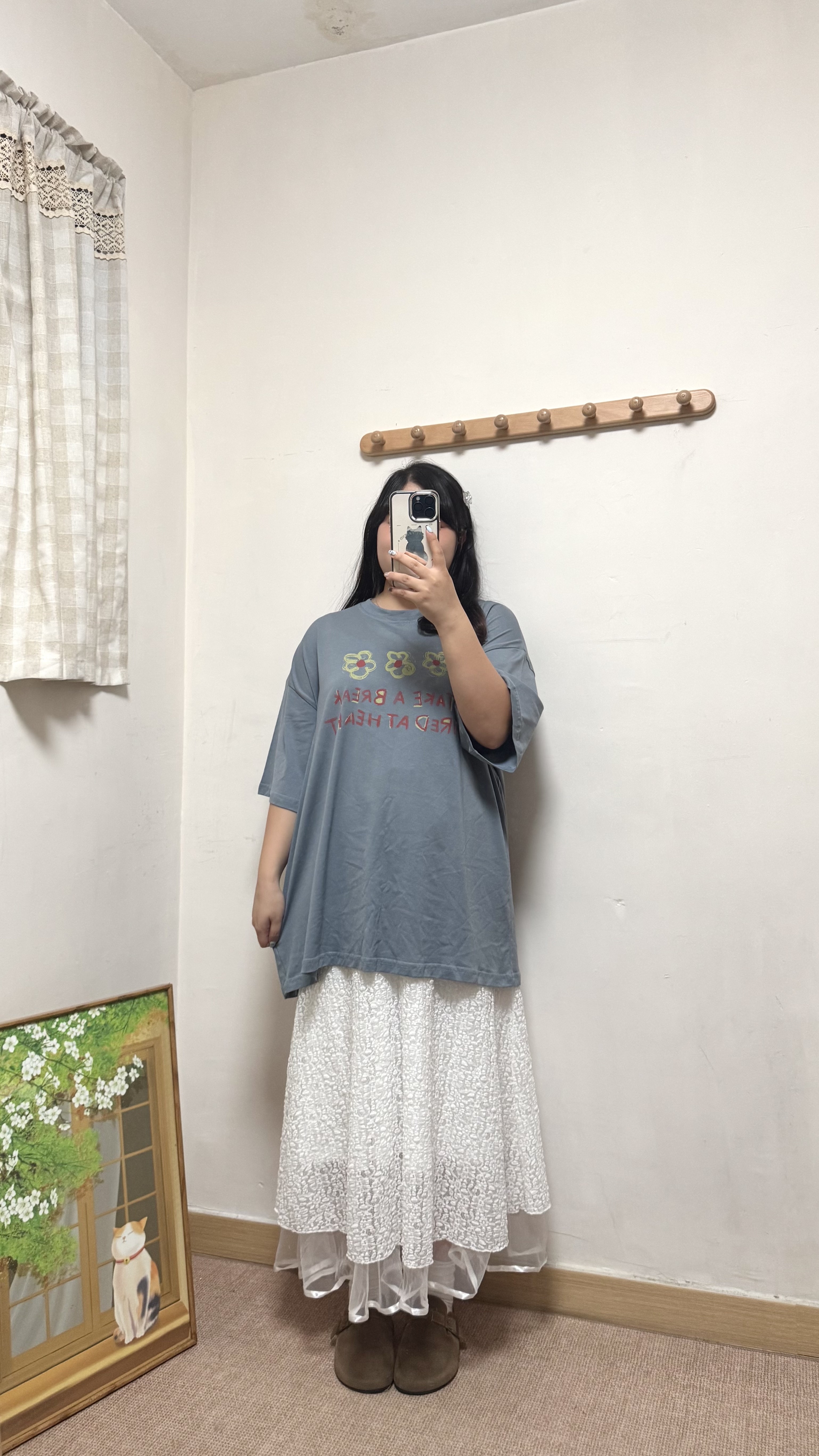 舒服質料花花print 字T-shirt