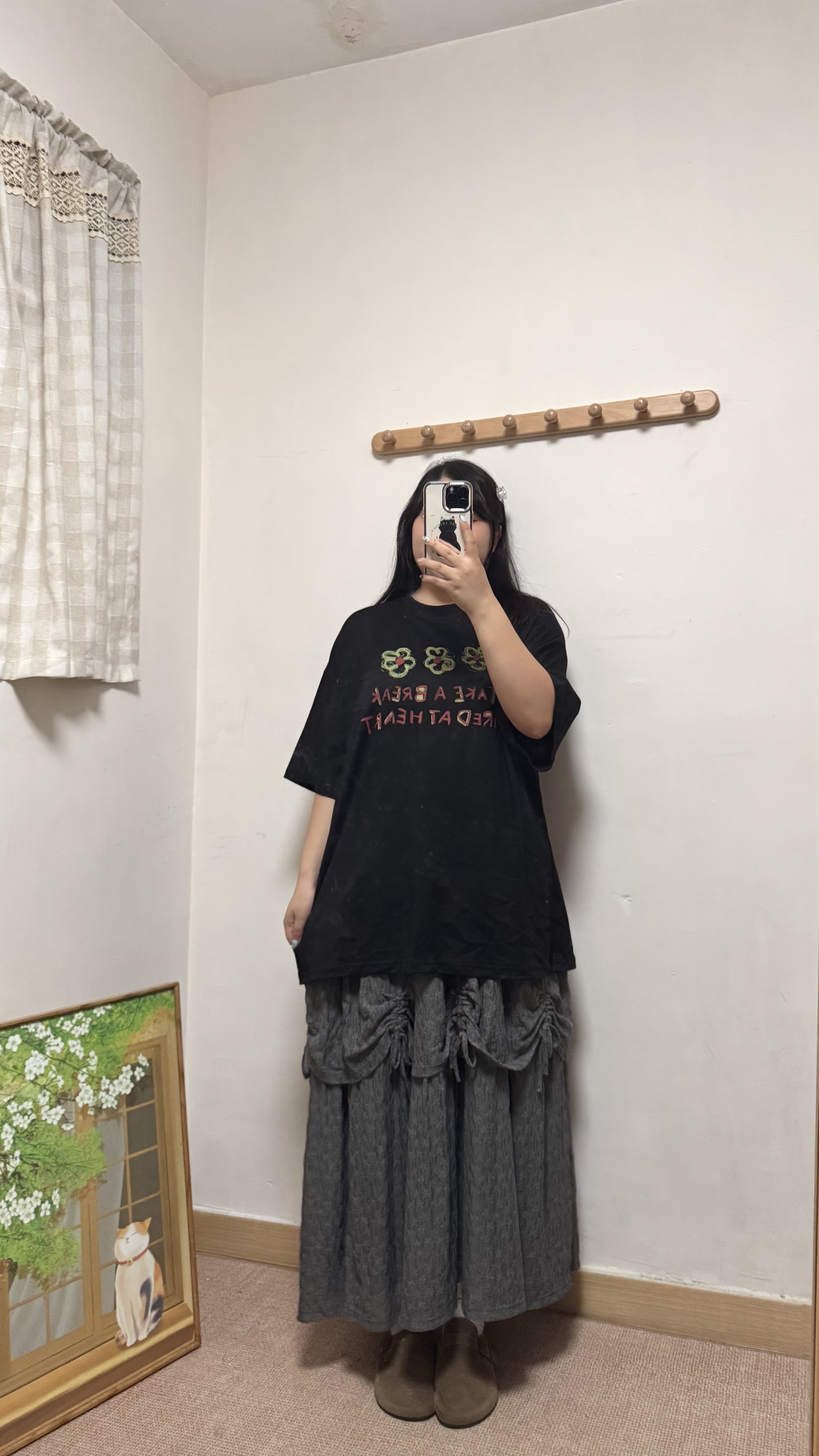 舒服質料花花print 字T-shirt