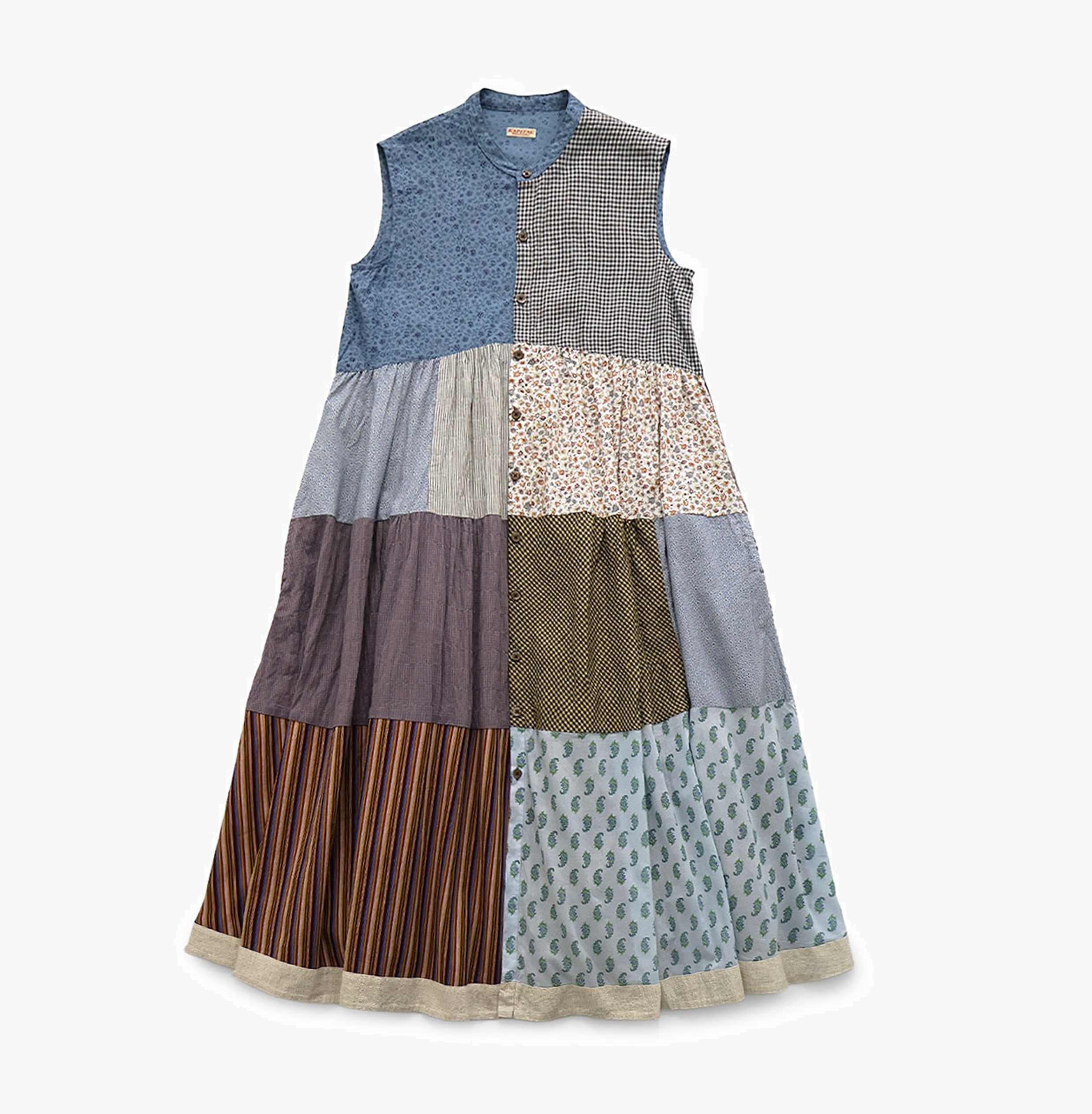 KAPITAL Patchwork Stand Collar Aloha Dress (WOMEN) - BLUE PRE ORDER ITEM (預訂中)