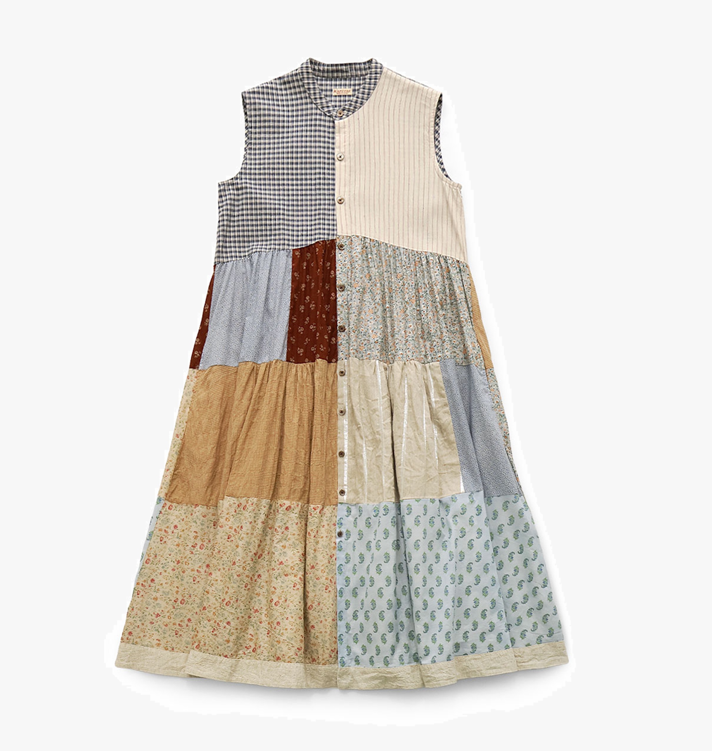 KAPITAL Patchwork Stand Collar Aloha Dress (WOMEN) - BEIGE PRE ORDER ITEM (預訂中)