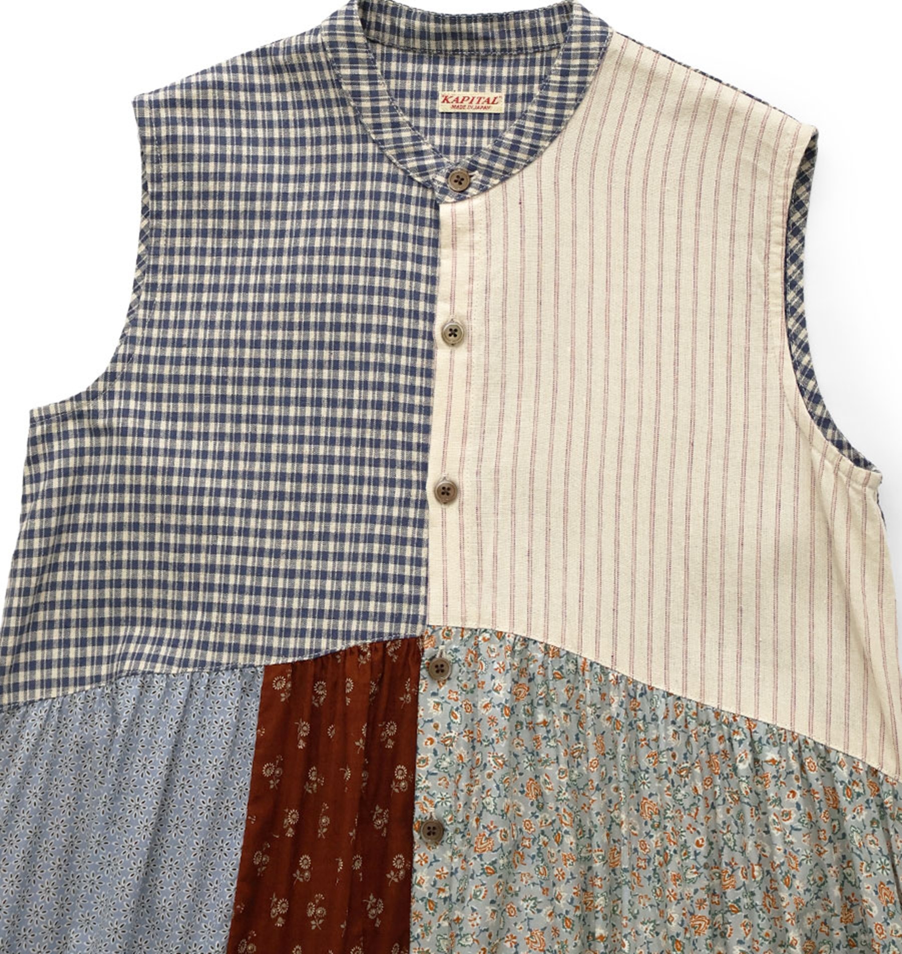 KAPITAL Patchwork Stand Collar Aloha Dress (WOMEN) - BEIGE PRE ORDER ITEM (預訂中)