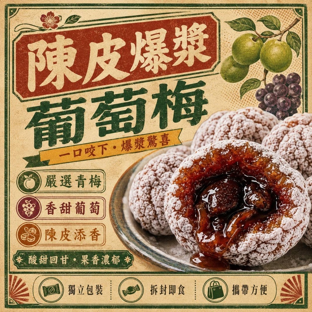 WSBB12583  陳皮爆漿葡萄梅｜100g（10月中旬）