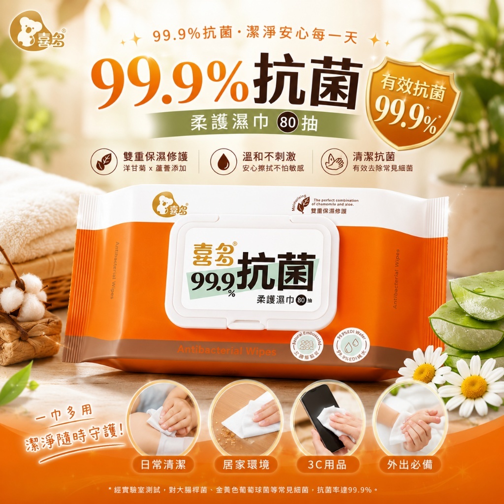 WSBB12589  優生 喜多 99%抗菌濕巾 加蓋款 80抽《一組3包》（10月中旬）