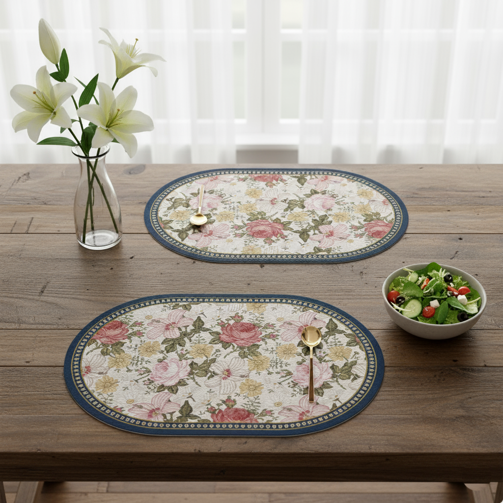 Oval Waterproof & Oil-Proof Placemat with Classical Aesthetic Design