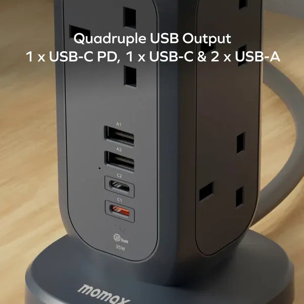 MOMAX ONEPLUG PD35W 2A2C 7-Outlet Quick Charge Power Strip (US18AUKW / US18AUKE)
