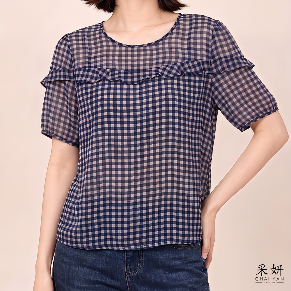花布裙領短袖上衣