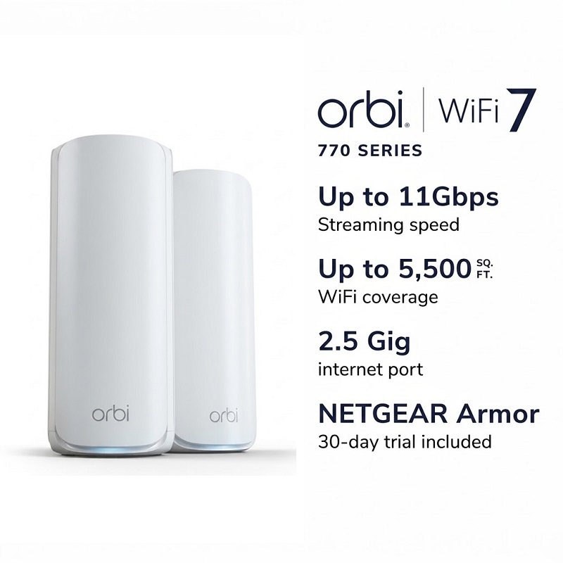 Netgear Orbi RBE772 BE11000 三頻 WiFi 7 Mesh 路由器 (2件装)