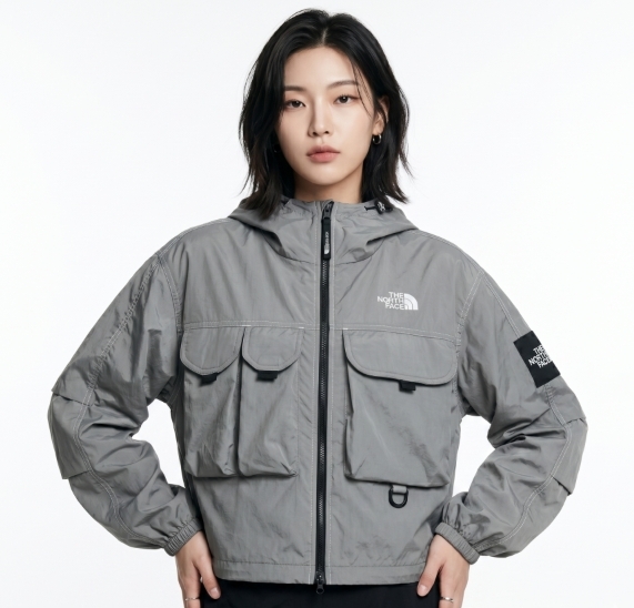 【OWN】The North Face 連帽 風衣 外套 工裝 短版 韓國限定 白標 黑標 女生 黑色 白色 棕灰