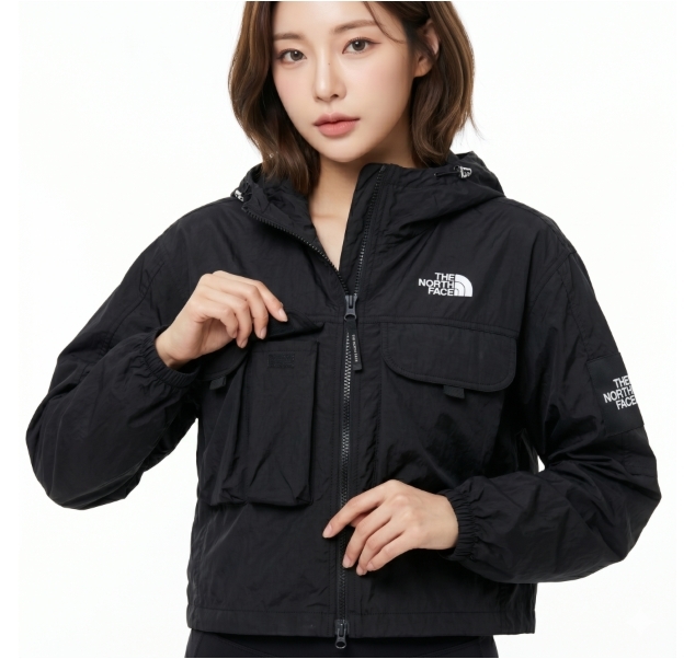 【OWN】The North Face 連帽 風衣 外套 工裝 短版 韓國限定 白標 黑標 女生 黑色 白色 棕灰