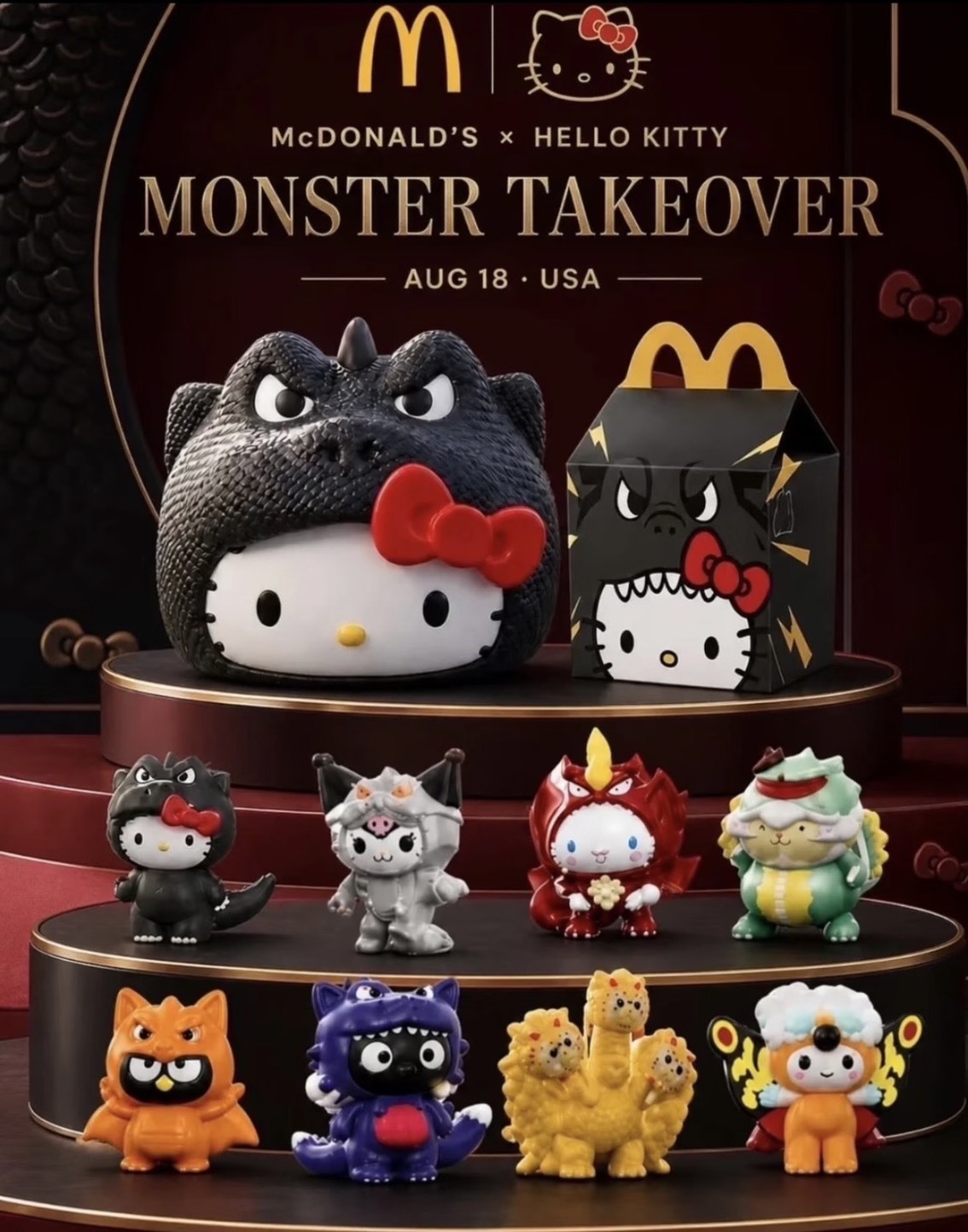 【Luxury】 麥當勞 McDonald's x 哥吉拉 Godzilla x Hello Kitty and Friend 三方聯名快樂兒童餐玩具 八款盲盒