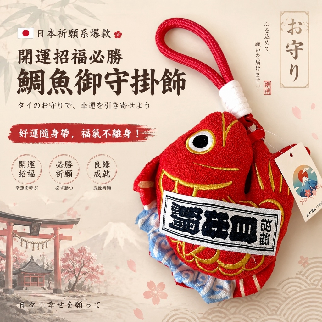 (預購商品) 日本招福必收款 把好運整尾帶回家・開運納福必勝鯛魚御守吊飾