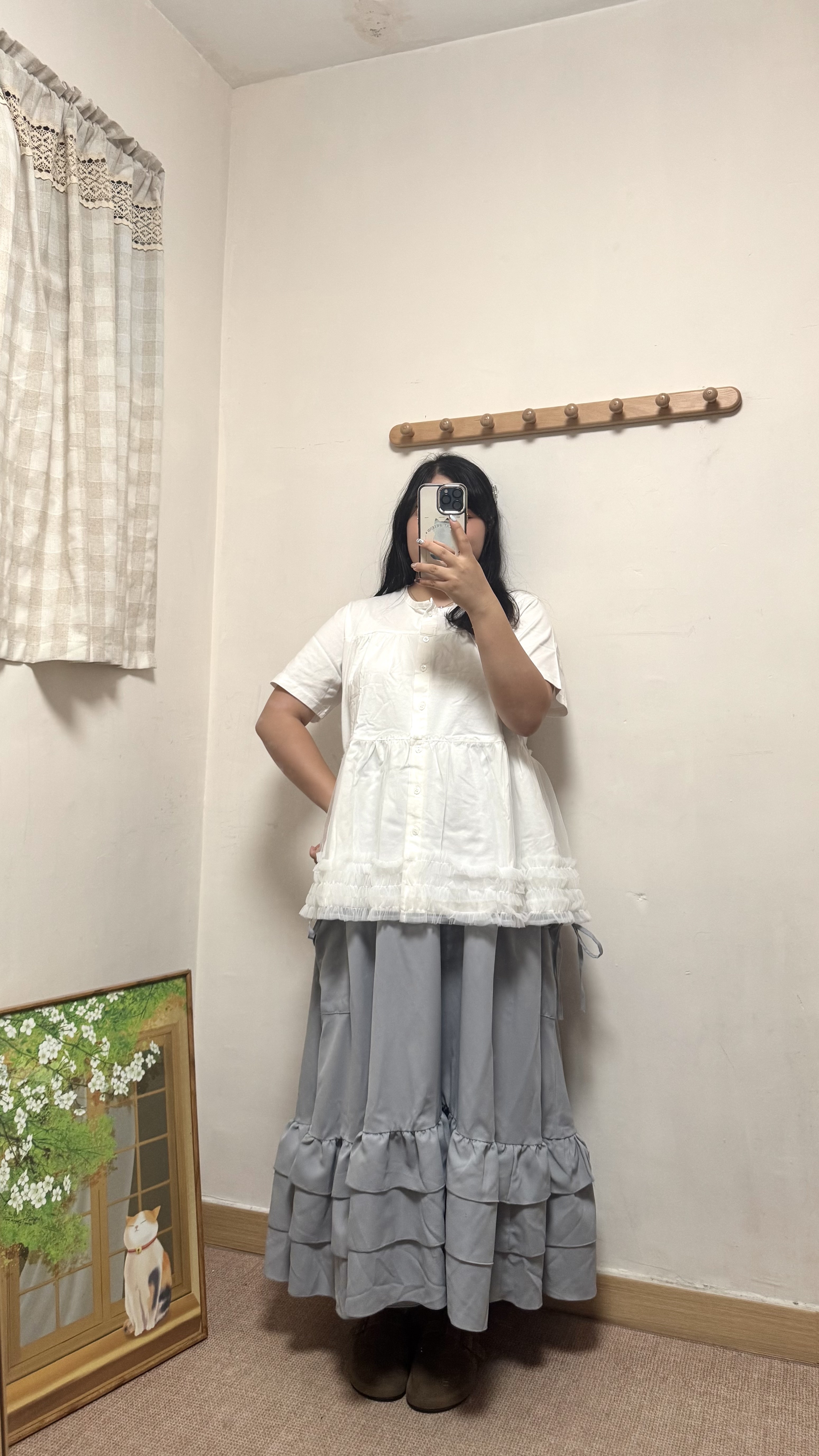 蝴蝶口袋層層下擺半身裙
