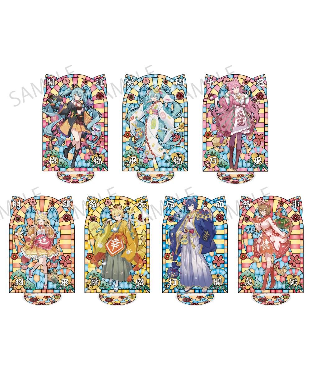 預購-「初音未來×招財貓×盛夏的熊谷」彩繪玻璃風壓克力立牌 系列 Art by イコモチ【日本進口精品】